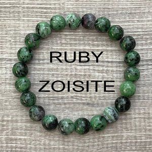 Natural 10mm Ruby Zoisite Stone Bracelet Green & Red Gemstone Stretch Bracelet